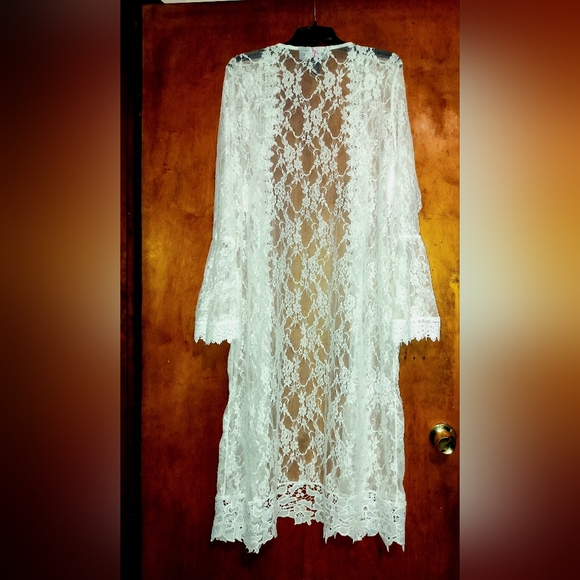 Kimono, White Lace, Beautiful, Sz.2X, Perfect for Weddings, Swimsuit Coverup, - Picture 3 of 9